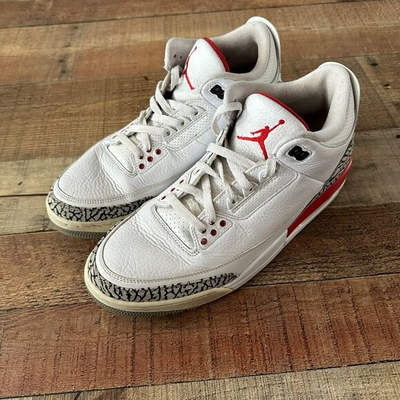 Jordan 3 Retro Hall of fame white red black mens -12 - Picture 3 of 13